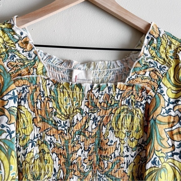 Anthropologie • Rayna Relaxed Smocked‎ Blouse in Yellow & Orange, Size XS - Picture 6 of 14